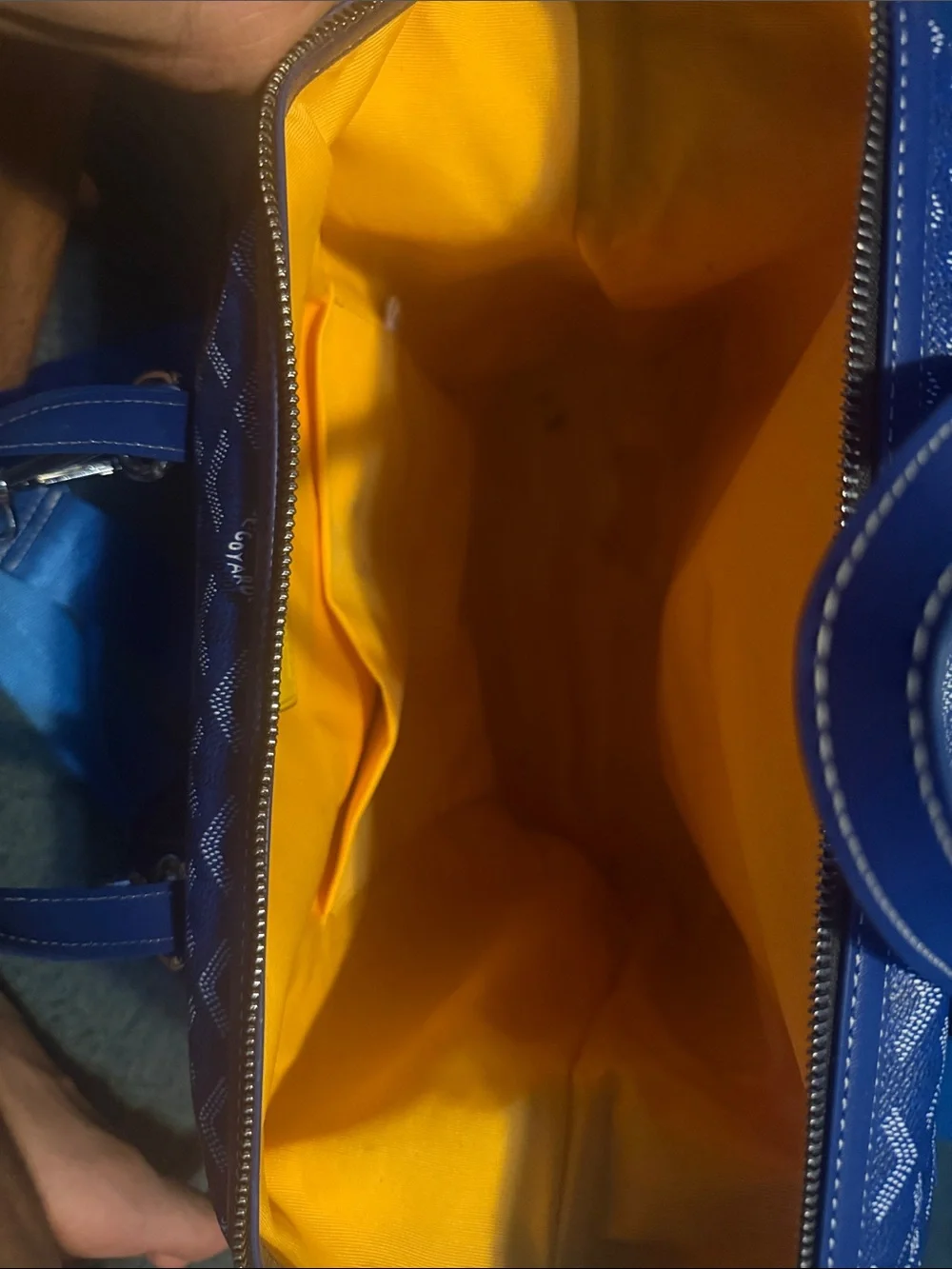 Goyard Navy Chevron Pattern Leather-Trim Tote